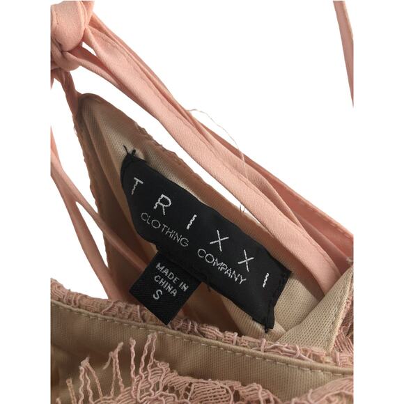 Trixxi Tan Lace Sleeveless V-Neck Mini Dress Women's Size Small - Picture 7 of 8